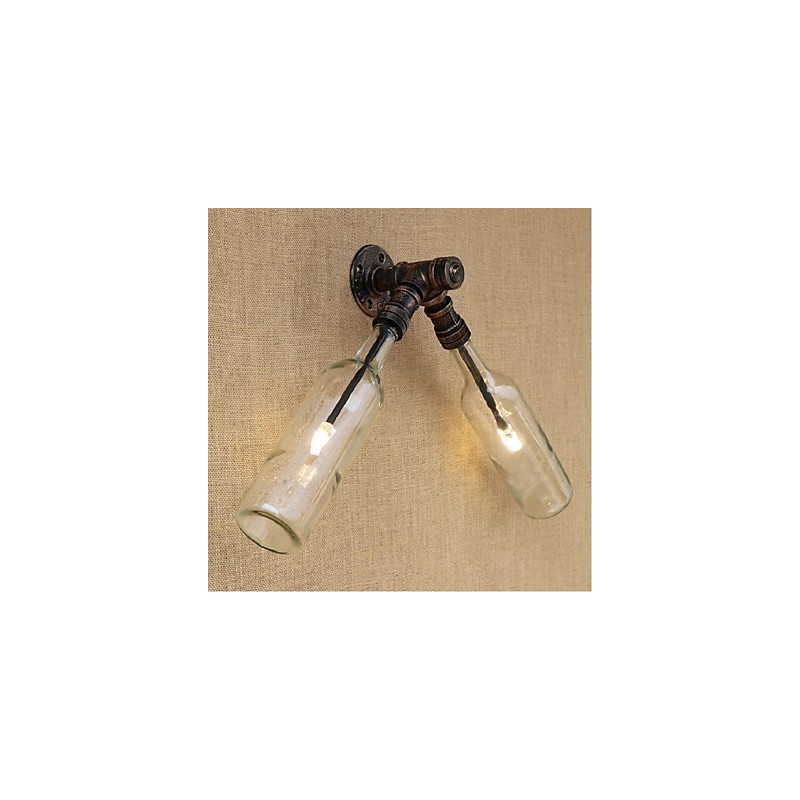 Lámpara de pared estilo retro americano con diseño de viento, estilo industrial creativo, con botella de agua, color azul transparente.