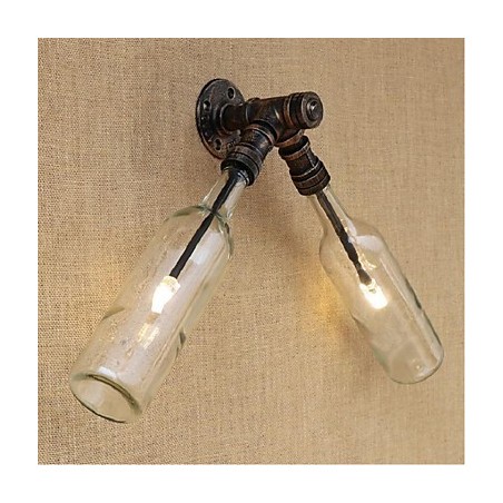 Lámpara de pared estilo retro americano con diseño de viento, estilo industrial creativo, con botella de agua, color azul transparente.