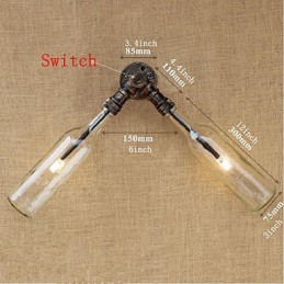 Lámpara de pared estilo retro americano con diseño de viento, estilo industrial creativo, con botella de agua, color azul transparente.