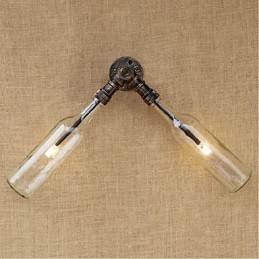 Lámpara de pared estilo retro americano con diseño de viento, estilo industrial creativo, con botella de agua, color azul transparente.