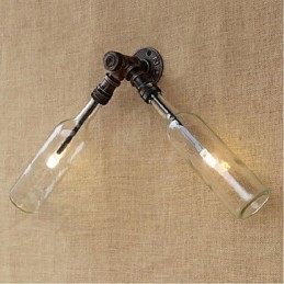 Lámpara de pared estilo retro americano con diseño de viento, estilo industrial creativo, con botella de agua, color azul transparente.