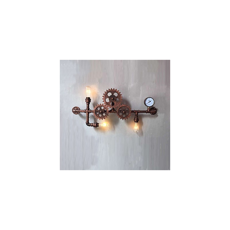 Lámparas de pared de tubo industriales vintage con forma de engranaje de madera, luces giratorias creativas, iluminación decorativa para restaurantes, cafeterías y bares.