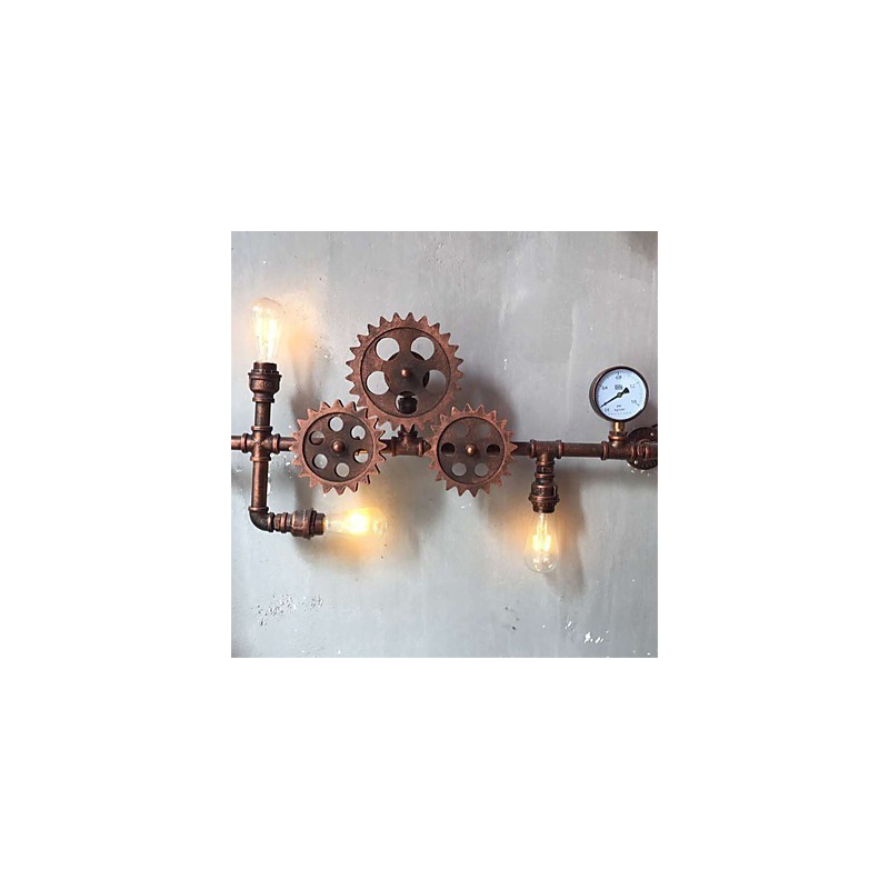 Lámparas de pared de tubo industriales vintage con forma de engranaje de madera, luces giratorias creativas, iluminación decorativa para restaurantes, cafeterías y bares.