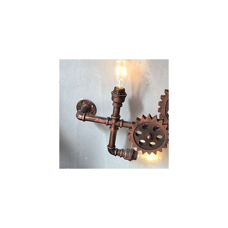 Lámparas de pared de tubo industriales vintage con forma de engranaje de madera, luces giratorias creativas, iluminación decorativa para restaurantes, cafeterías y bares.