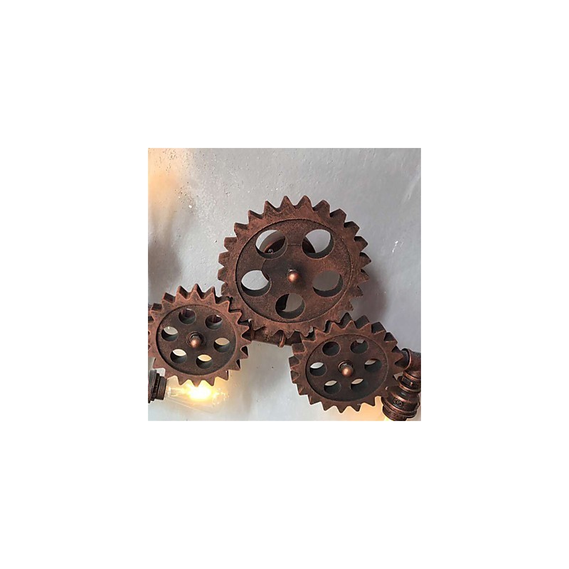 Lámparas de pared de tubo industriales vintage con forma de engranaje de madera, luces giratorias creativas, iluminación decorativa para restaurantes, cafeterías y bares.