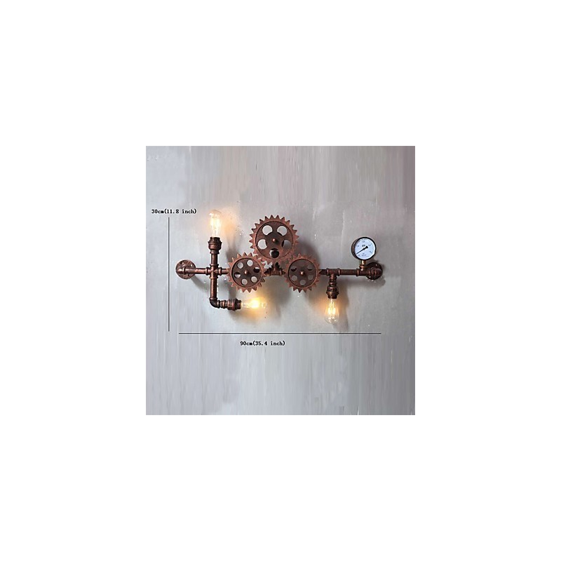Lámparas de pared de tubo industriales vintage con forma de engranaje de madera, luces giratorias creativas, iluminación decorativa para restaurantes, cafeterías y bares.