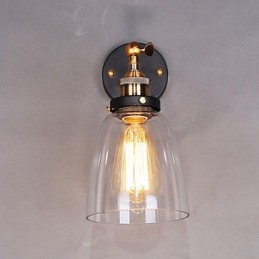 Aplique de pared industrial Edison Simplicity de vidrio con base de metal para comedor, sala de estudio, oficina, pasillo, luz de pared
