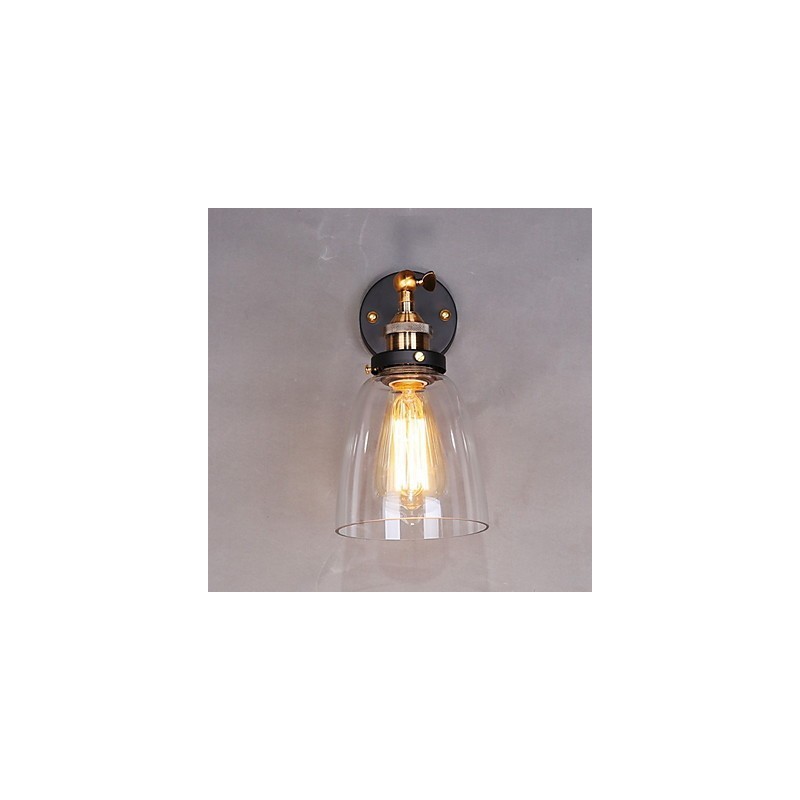 Aplique de pared industrial Edison Simplicity de vidrio con base de metal para comedor, sala de estudio, oficina, pasillo, luz de pared