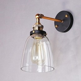 Aplique de pared industrial Edison Simplicity de vidrio con base de metal para comedor, sala de estudio, oficina, pasillo, luz de pared