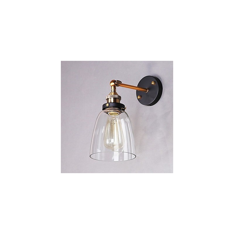 Aplique de pared industrial Edison Simplicity de vidrio con base de metal para comedor, sala de estudio, oficina, pasillo, luz de pared