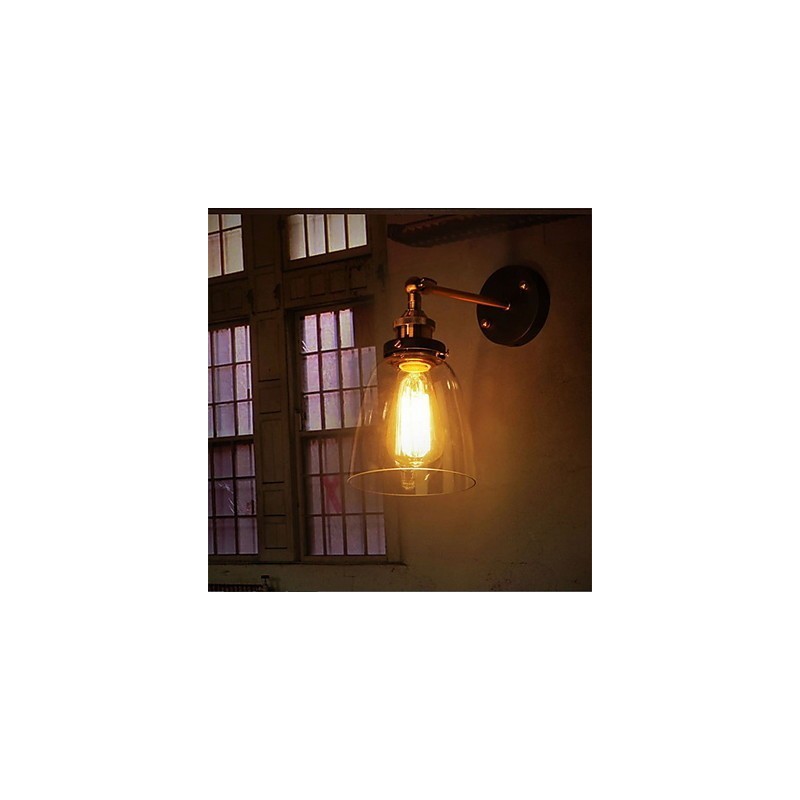 Aplique de pared industrial Edison Simplicity de vidrio con base de metal para comedor, sala de estudio, oficina, pasillo, luz de pared