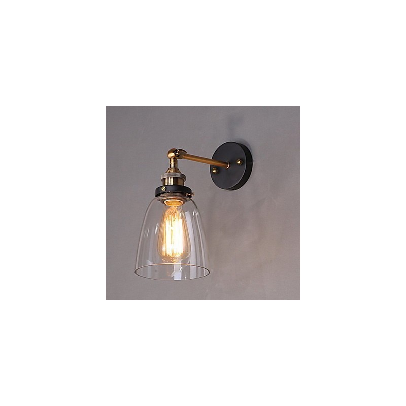 Aplique de pared industrial Edison Simplicity de vidrio con base de metal para comedor, sala de estudio, oficina, pasillo, luz de pared