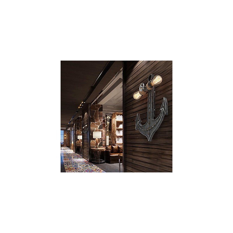 Lámparas de pared industriales vintage con forma de ancla de barco de madera, iluminación creativa para decoración de restaurantes, cafeterías y bares.