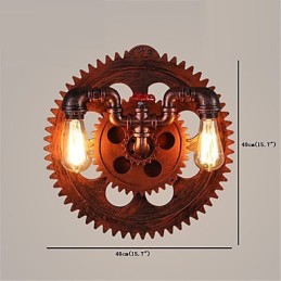 Apliques de pared industriales vintage de 2 cabezales con forma de engranaje de madera para decoración de restaurantes, cafeterías y bares.