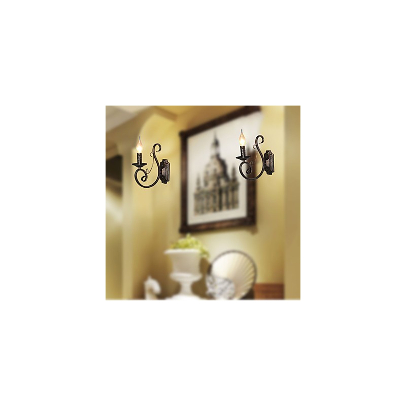 Mini lámpara de pared retro para pasillo, de metal, con forma de vela.