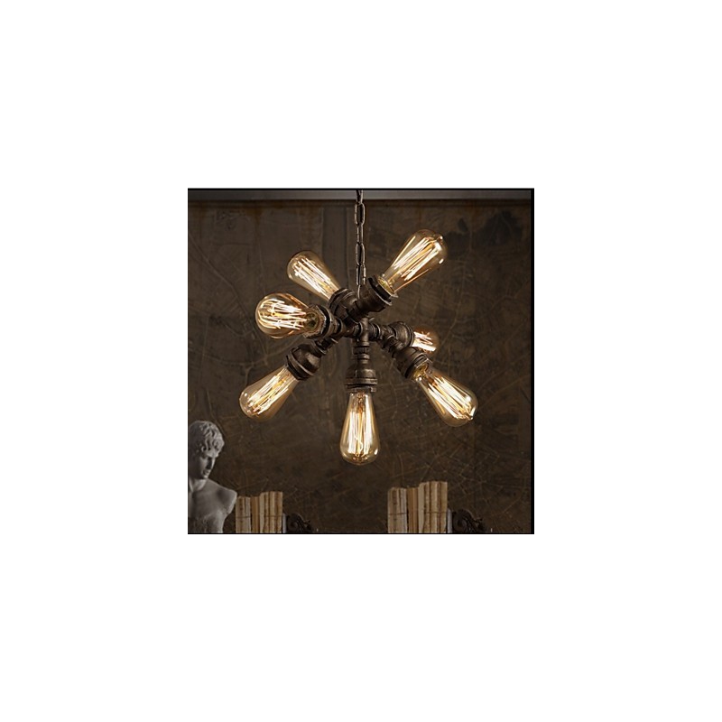 Lámpara colgante de 7 luces estilo retro con diseño de tubería de agua industrial americana