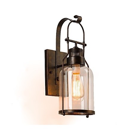 Aplique de pared estilo loft industrial retro de una luz con cristal transparente Aplique de pared estilo loft industrial retro de una luz con cristal transparente
