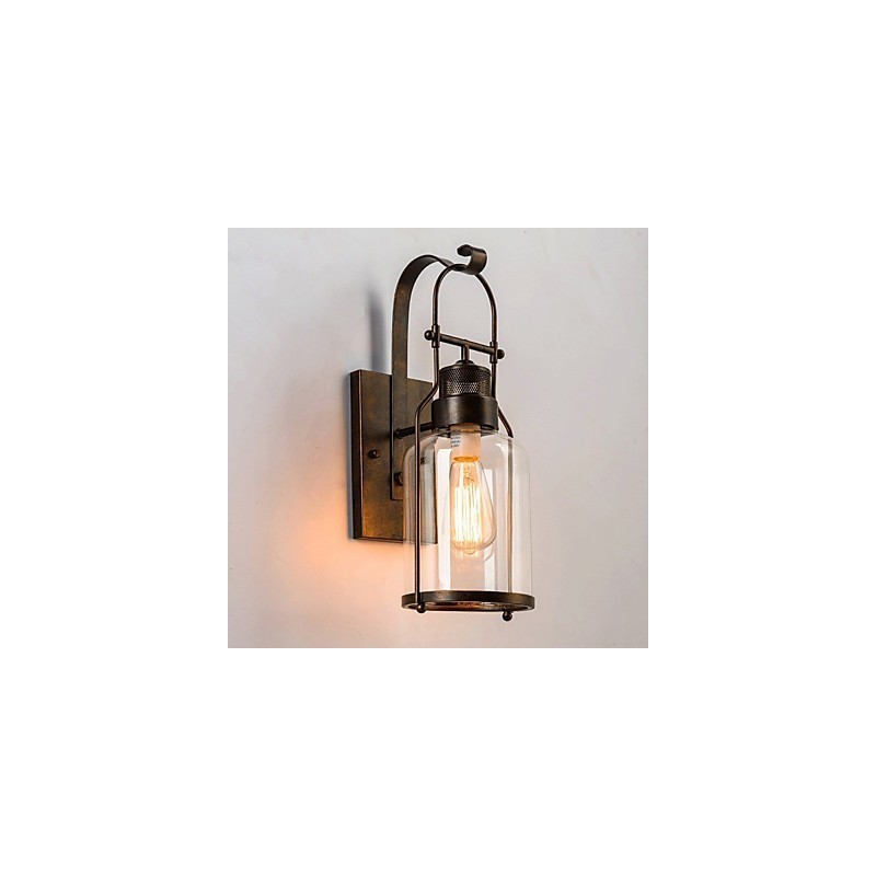 Aplique de pared estilo loft industrial retro de una luz con cristal transparente