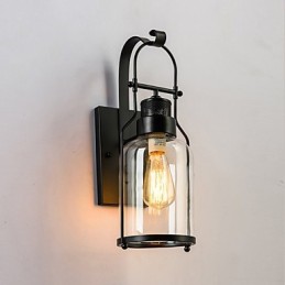 Aplique de pared estilo loft industrial retro de una luz con cristal transparente