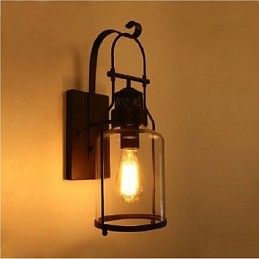 Aplique de pared estilo loft industrial retro de una luz con cristal transparente