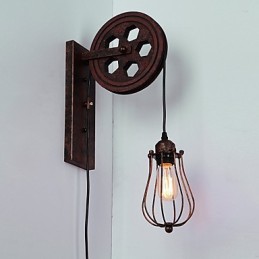 Lámpara de pared de hierro retro industrial con personalidad creativa y polea elevadora.