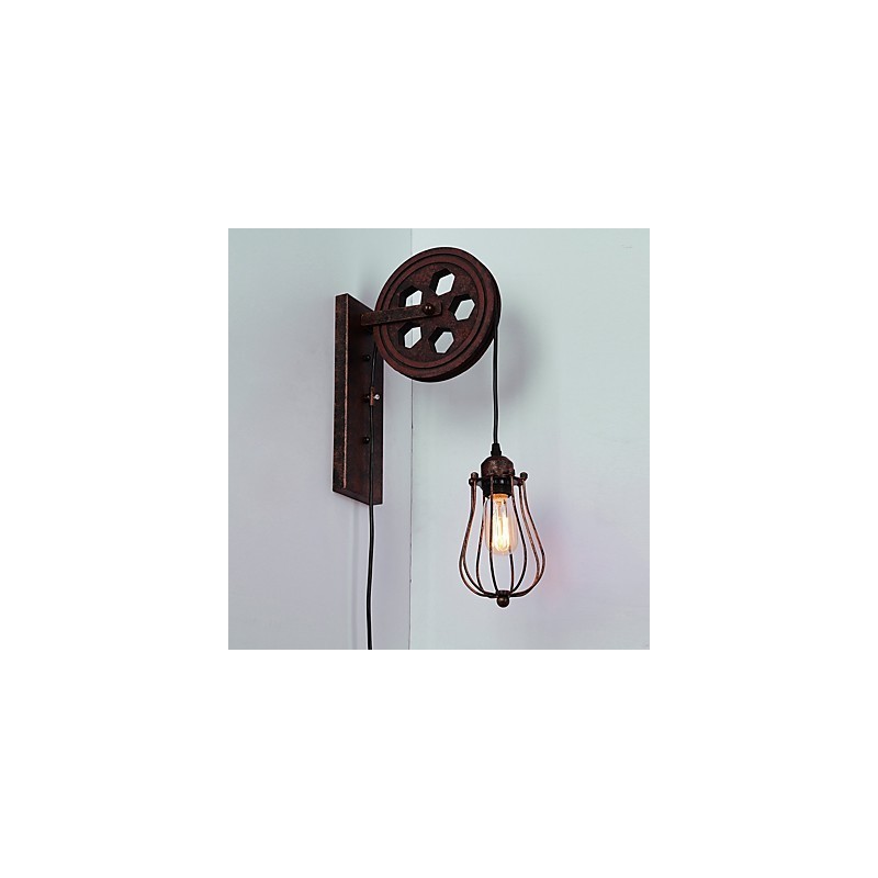 Lámpara de pared de hierro retro industrial con personalidad creativa y polea elevadora.