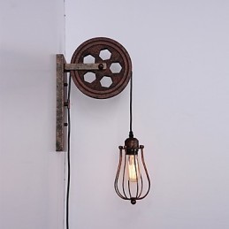 Lámpara de pared de hierro retro industrial con personalidad creativa y polea elevadora.