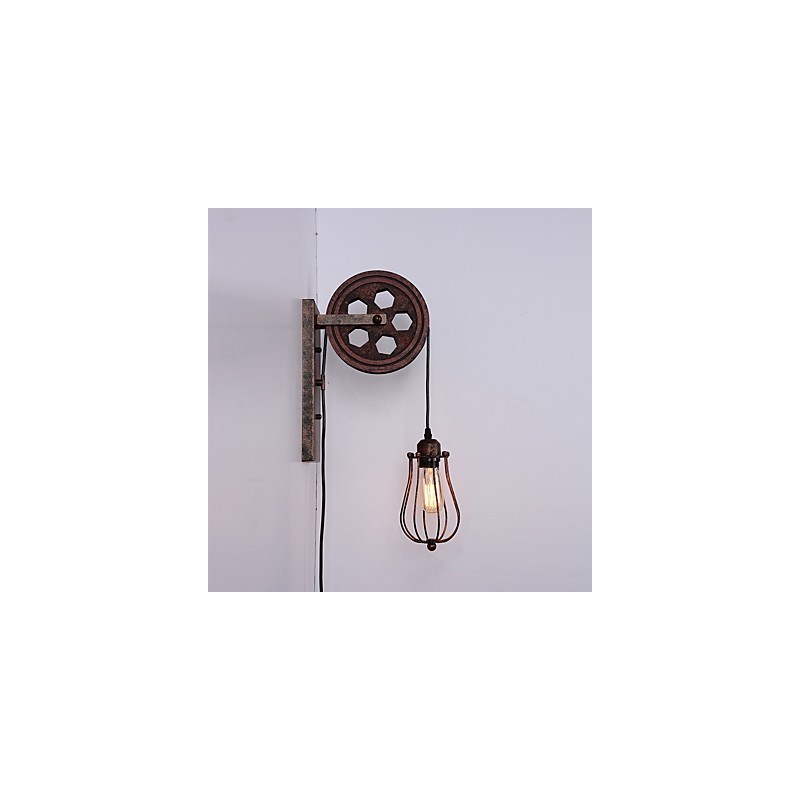 Lámpara de pared de hierro retro industrial con personalidad creativa y polea elevadora.