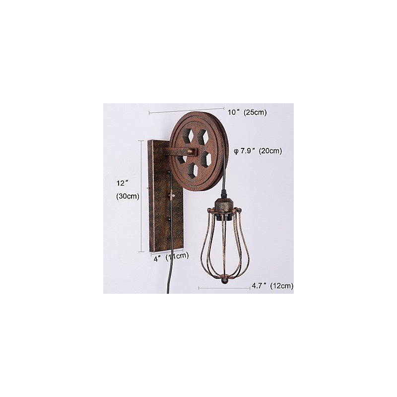 Lámpara de pared de hierro retro industrial con personalidad creativa y polea elevadora.