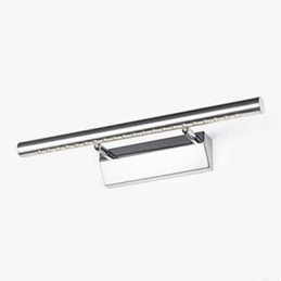 Aplique de pared de acero inoxidable con iluminación ambiental para baño.