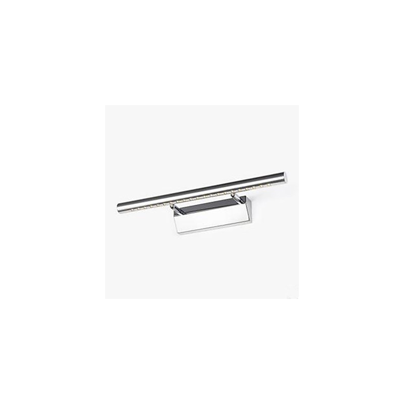 Aplique de pared de acero inoxidable con iluminación ambiental para baño.