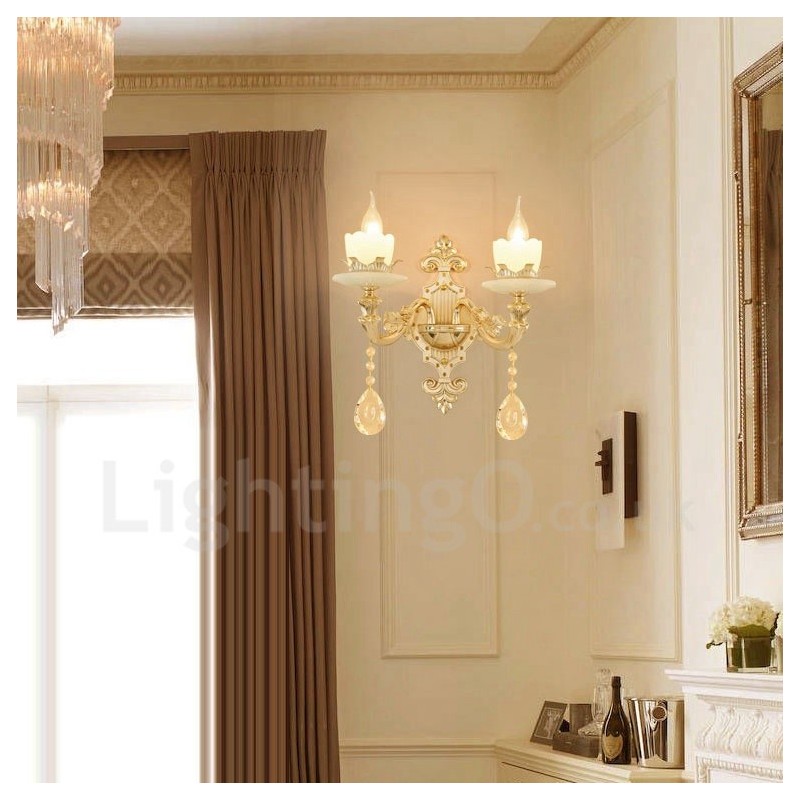 Apliques de pared de metal para interiores, de 2 luces, clásicos, tradicionales, para sala de estar, comedor y dormitorio.