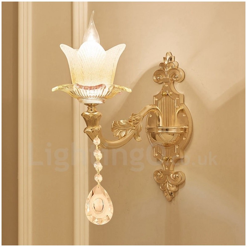 Aplique de pared de metal con una sola luz, estilo clásico, para sala de estar, comedor, dormitorio, interior