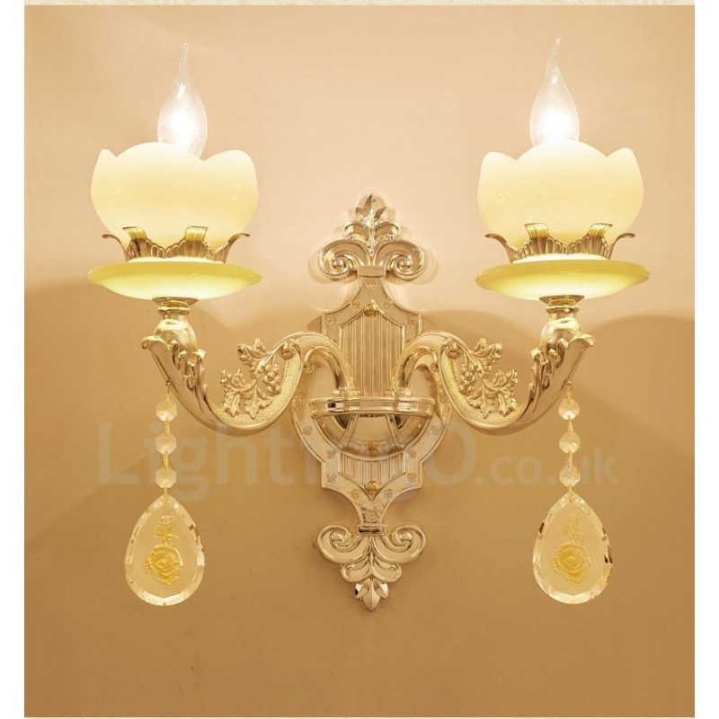 Apliques de pared de metal para interiores, de 2 luces, clásicos, tradicionales, para sala de estar, comedor y dormitorio.