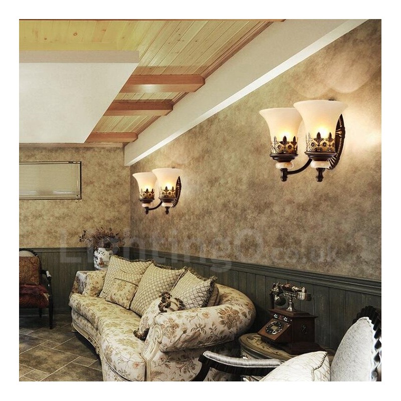 Apliques de pared de metal para interiores, de 2 luces, clásicos, tradicionales, para sala de estar, comedor y dormitorio.