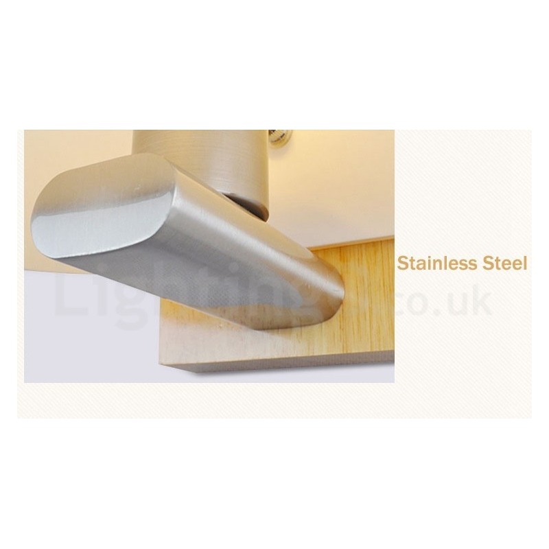 Lámpara de pared moderna y contemporánea de madera y acero inoxidable con pantalla de vidrio para pasillo, bar, cafetería, dormitorio, estudio, loft, polea.