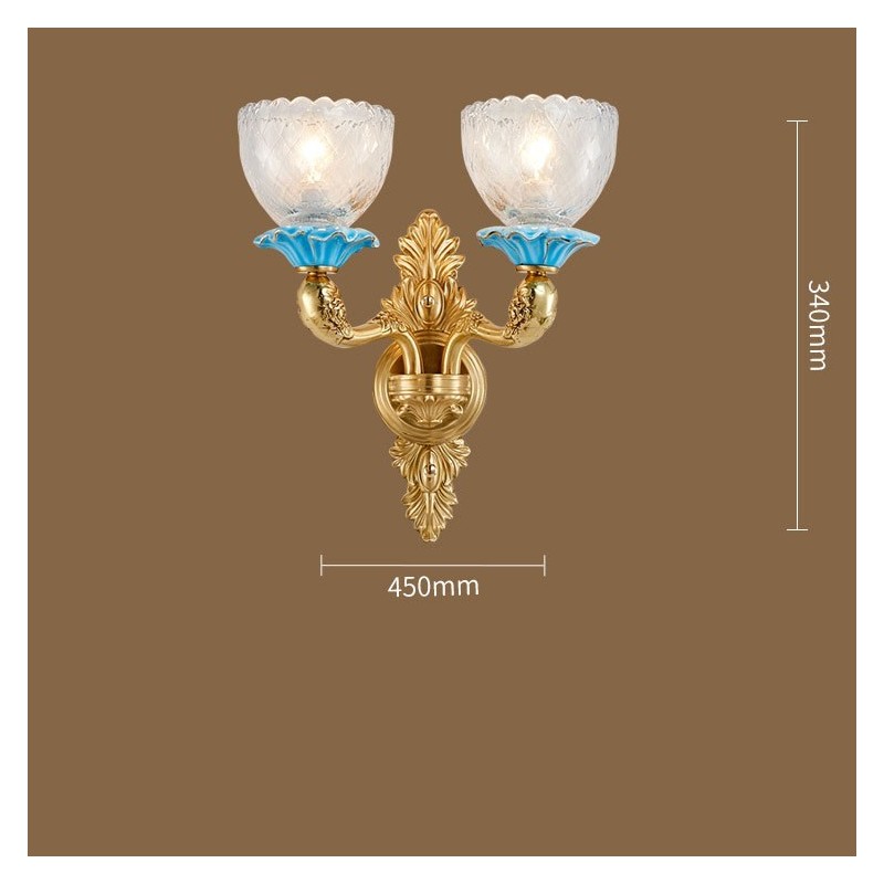 Lámpara de pared de 2 luces con forma de vela, de latón 100 % puro, de lujo, estilo rústico, retro, vintage, de cerámica y latón, con pantallas de vidrio, ideal para hoteles, oficinas, salas de exposición, salas de estar y comedores.