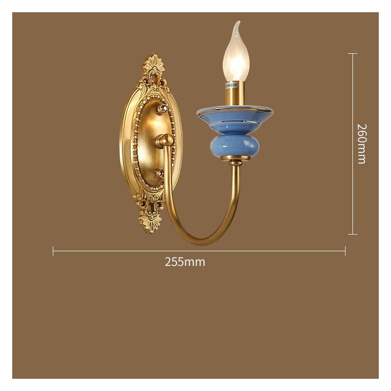Lámpara de pared de 1 luz, estilo rústico retro vintage de latón 100 % puro, de cerámica, con forma de vela, ideal para hoteles, oficinas, salas de exposición, salas de estar y comedores.