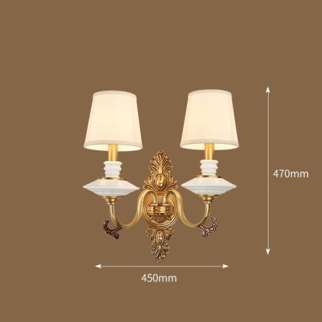 Lámpara de pared de 2 luces con forma de vela, de latón 100 % puro, estilo rústico retro vintage, de cerámica y latón, con pantallas de tela, ideal para hoteles, oficinas, salas de exposición, salas de estar y comedores.