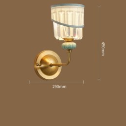Lámpara de pared de latón puro, lujosa, rústica, retro, vintage, de cerámica, con 1 luz, con vela, de tela y pantalla de cristal, ideal para hoteles, oficinas, salas de exposición, salas de estar y comedores.