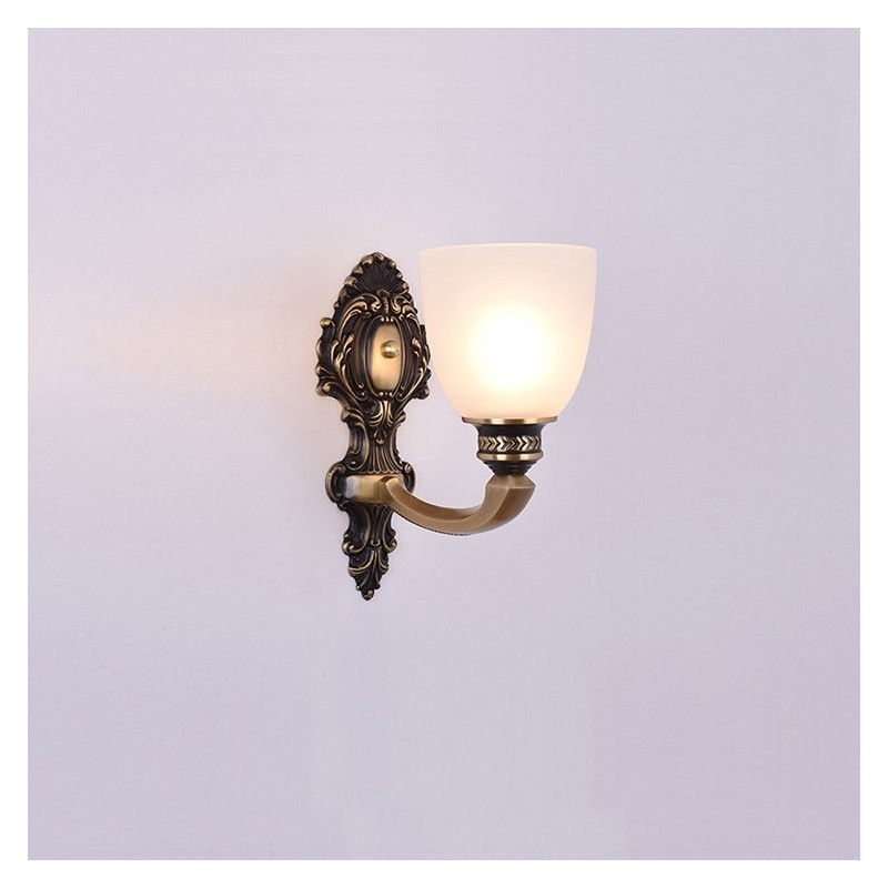 Lámpara de pared de latón puro, lujosa, rústica, retro, vintage, de 1 luz, con pantalla de cristal, ideal para hoteles, oficinas, salas de exposición, salas de estar y comedores.