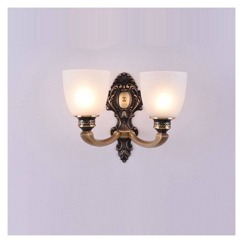 Lámpara de pared de latón puro, lujosa, rústica, retro, vintage, de 2 luces, con pantallas de vidrio, ideal para hoteles, oficinas, salas de exposición, salas de estar y comedores.