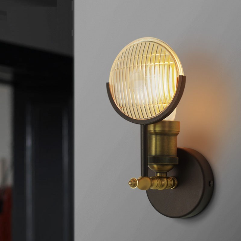 Aplique de pared rústico retro vintage de 1 luz con pantalla de cristal, ideal para hoteles, oficinas, salas de exposición, salas de estar y comedores.