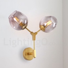 Aplique de pared rústico retro vintage de dos luces con pantalla de cristal multicolor, especial para hotel, oficina, sala de exposición, sala de estar y dormitorio.