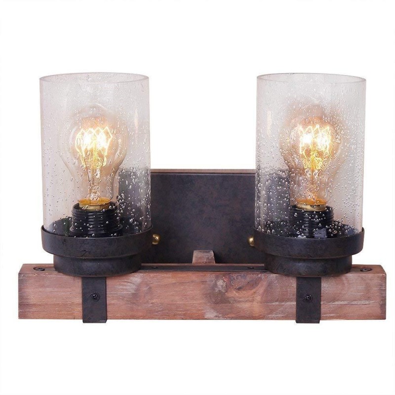 Aplique de pared de madera estilo industrial vintage de 2 luces para bar, loft, cafetería y restaurante.