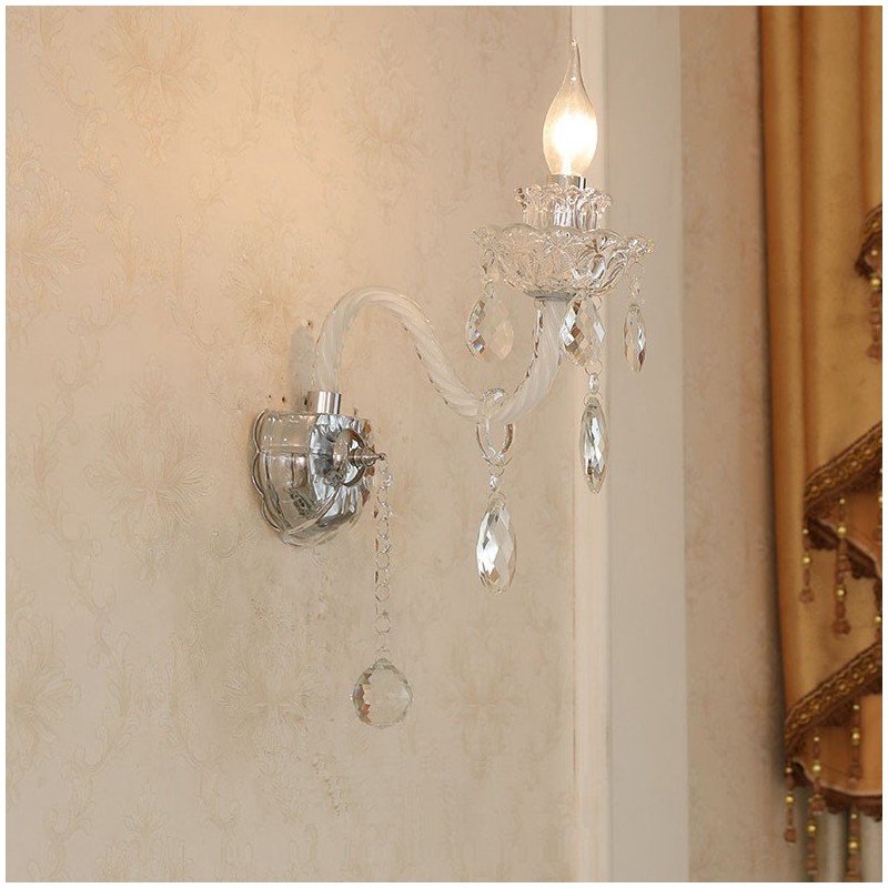 Lámpara de pared de cristal retro con 1 vela de cristal a juego