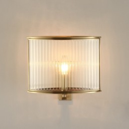 Aplique de pared rústico retro vintage de latón puro de una luz con pantalla de vidrio