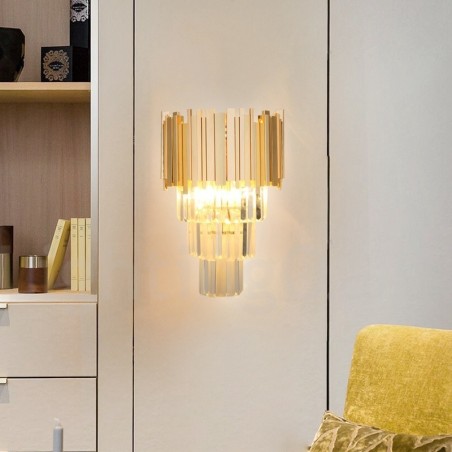 Aplique de pared de cristal K9 de lujo posmoderno a juego con oro y pantalla de cristal Aplique de pared de cristal K9 de lujo posmoderno a juego con oro y pantalla de cristal