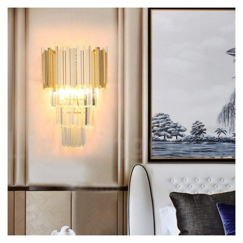 Aplique de pared de cristal K9 de lujo posmoderno a juego con oro y pantalla de cristal