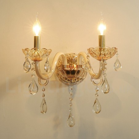 Lámpara de pared de cristal retro K9 dorada de 2 luces Lámpara de pared de cristal retro K9 dorada de 2 luces